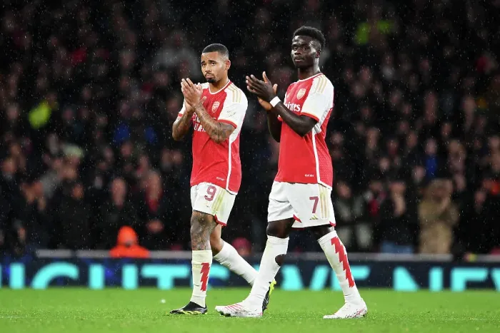 Framed Print : Arsenal FC Bid Farewell: Gabriel Jesus and Bukayo Saka Applaud Emirates Fans vs PSV Eindhoven, UEFA Champions League 2023 / 24 Framed Print : Arsenal FC Bid Farewell: Gabriel Jesus and Bukayo Saka Applaud Emirates Fans vs PSV Eindhoven, UEFA Champions League 2023 / 24