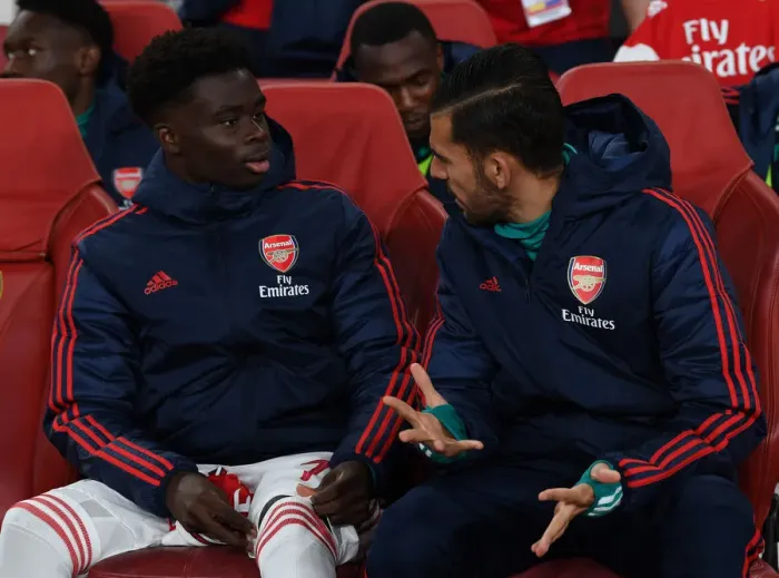 Framed Print : Arsenal FC: Bukayo Saka and Dani Ceballos Sharing a Pre-Match Moment before Arsenal vs Nottingham Forest (Carabao Cup, 2019-20) Framed Print : Arsenal FC: Bukayo Saka and Dani Ceballos Sharing a Pre-Match Moment before Arsenal vs Nottingham Forest (Carabao Cup, 2019-20)