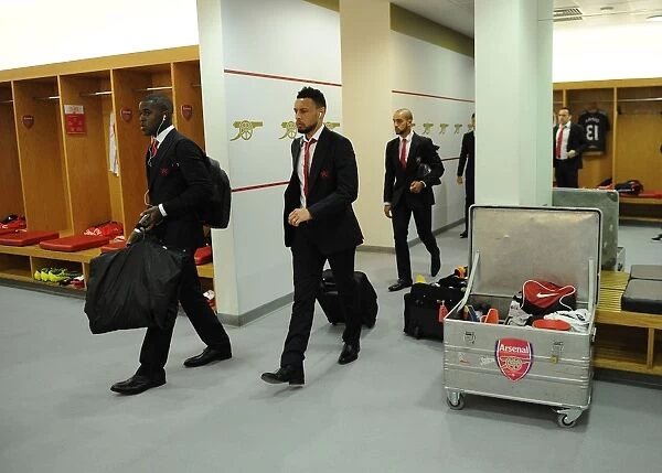 Arsenal FC: Campbell and Coquelin in the Changing Room before Arsenal vs Southampton (2015-16)
