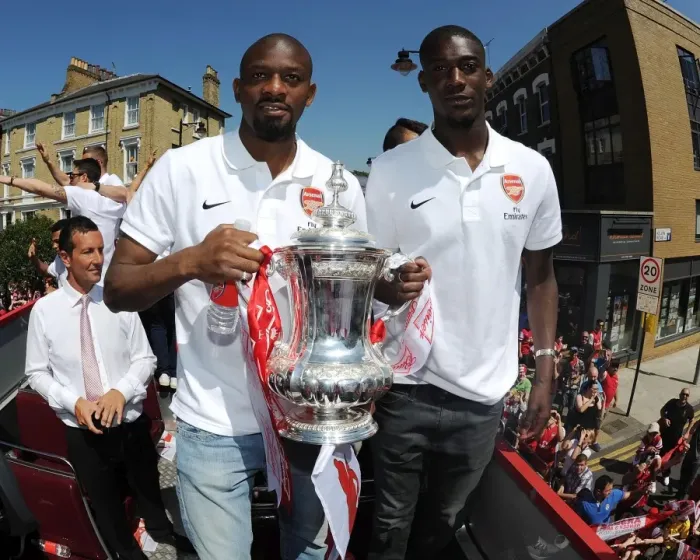 Framed Print : Arsenal FC: Celebrating FA Cup Victory with Diaby and Sanogo