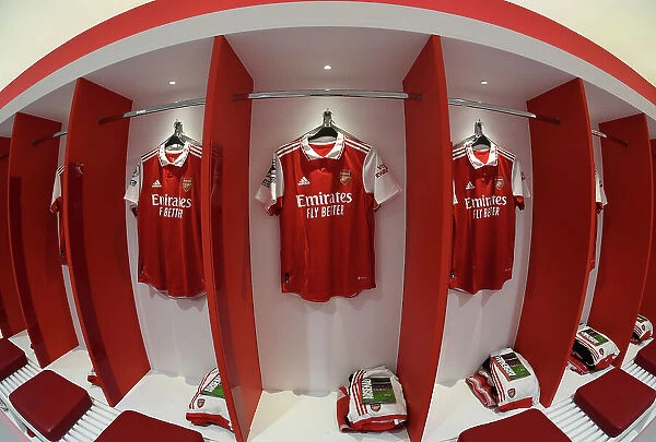 Arsenal FC Changing Room: Pre-Match Shirts before Arsenal vs. Chelsea, Premier League 2022-23