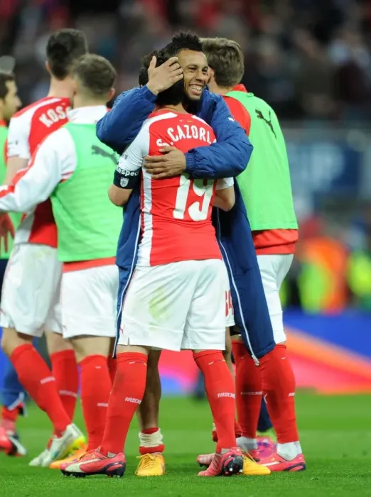 Framed Print : Arsenal FC: Coquelin and Cazorla Celebrate FA Cup Semi-Final Victory