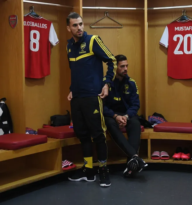 Framed Print : Arsenal FC: Dani Ceballos and Pablo Mari in the Changing Room - Gearing Up for Europa League Clash against Olympiacos Framed Print : Arsenal FC: Dani Ceballos and Pablo Mari in the Changing Room - Gearing Up for Europa League Clash against Olympiacos