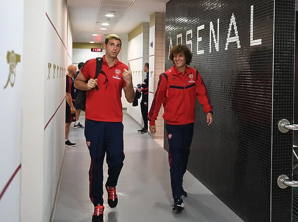 Arsenal FC: David Luiz and Emiliano Martinez in the Changing Room before Arsenal v Burnley, 2019-20 Premier League