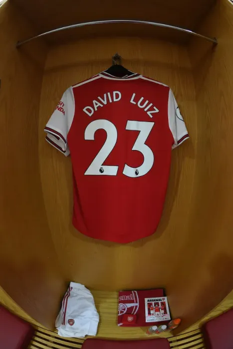 Framed Print : Arsenal FC: David Luiz's Shirt in Emirates Changing Room Before Arsenal v Burnley Match Framed Print : Arsenal FC: David Luiz's Shirt in Emirates Changing Room Before Arsenal v Burnley Match