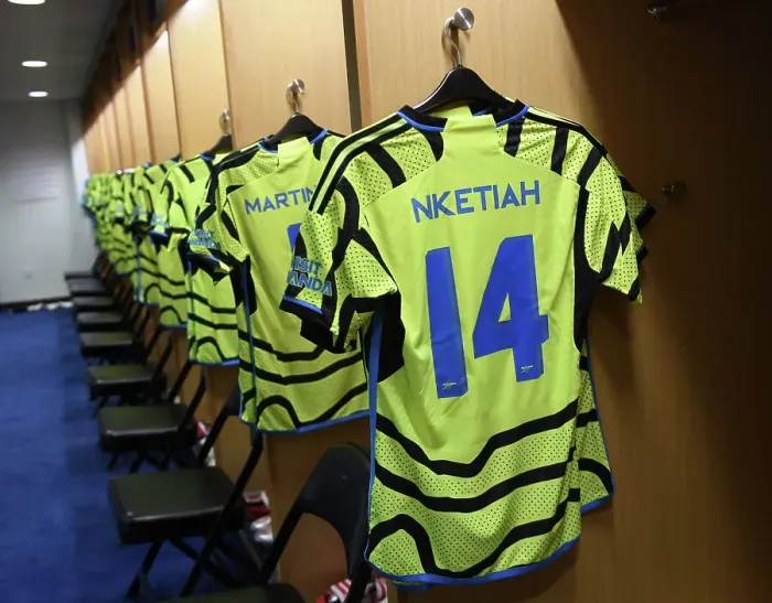 Framed Print : Arsenal FC: Eddie Nketiah's Jersey in Arsenal Changing Room before Arsenal vs Manchester United Pre-Season Friendly, 2023 Framed Print : Arsenal FC: Eddie Nketiah's Jersey in Arsenal Changing Room before Arsenal vs Manchester United Pre-Season Friendly, 2023