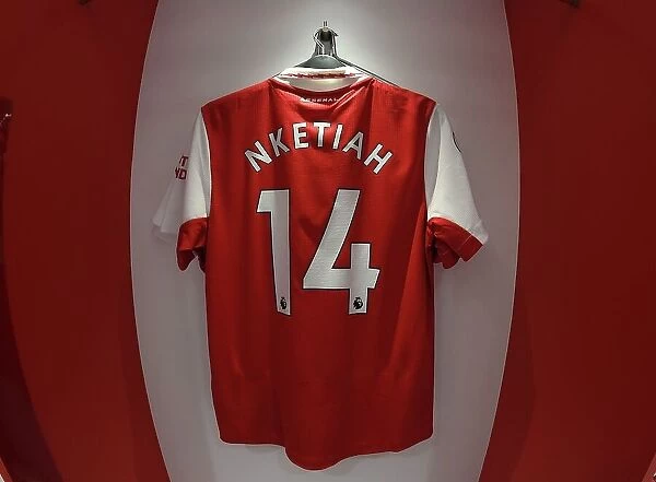 Arsenal FC: Eddie Nketiah's Shirt in Arsenal Changing Room Before Arsenal v West Ham United (2022-23)