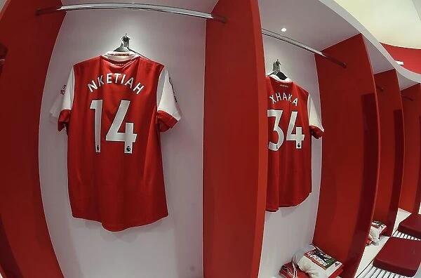 Arsenal FC: Eddie Nketiah's Shirt in Emirates Changing Room before Arsenal vs West Ham United (2022-23)