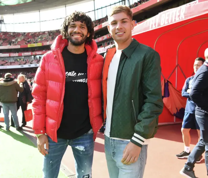 Framed Print : Arsenal FC: Elneny and Smith Rowe Unite Before the Arsenal vs. Tottenham Showdown (2022-23) Framed Print : Arsenal FC: Elneny and Smith Rowe Unite Before the Arsenal vs. Tottenham Showdown (2022-23)