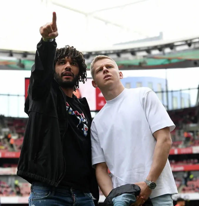 Framed Print : Arsenal FC: Elneny and Zinchenko Prepare for Brighton & Hove Albion Clash (2022-23) Framed Print : Arsenal FC: Elneny and Zinchenko Prepare for Brighton & Hove Albion Clash (2022-23)