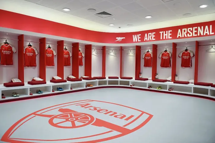 Framed Print : Arsenal FC: Focus and Preparation in the Dressing Room Before the Arsenal vs. Wolverhampton Wanderers Match (2022-23)
