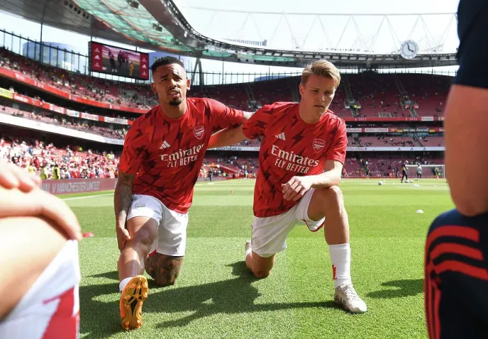 Framed Print : Arsenal FC: Gabriel Jesus and Martin Odegaard Prepare for Arsenal vs. Wolverhampton Wanderers (2022-23)