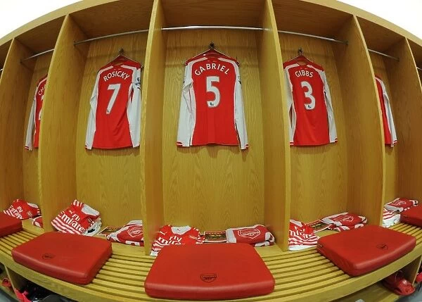 Arsenal FC: Gabriel, Rosicky, and Gibbs in the Changing Room Before Arsenal v Aston Villa (2015)