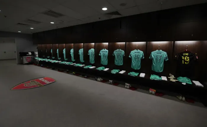 Framed Print : Arsenal FC: A Glimpse into the Changing Room before the Arsenal vs. Paris Saint-Germain Pre-Season Friendly (2018-19)