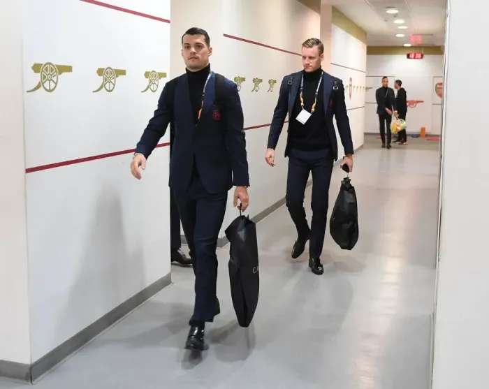 Framed Print : Arsenal FC: Granit Xhaka in the Changing Room before Arsenal v Valencia - UEFA Europa League Semi Final, First Leg (2018-19) Framed Print : Arsenal FC: Granit Xhaka in the Changing Room before Arsenal v Valencia - UEFA Europa League Semi Final, First Leg (2018-19)