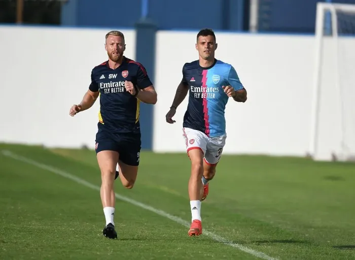 Framed Print : Arsenal FC: Granit Xhaka's Training Session before Arsenal vs AC Milan, Dubai Super Cup 2022-23