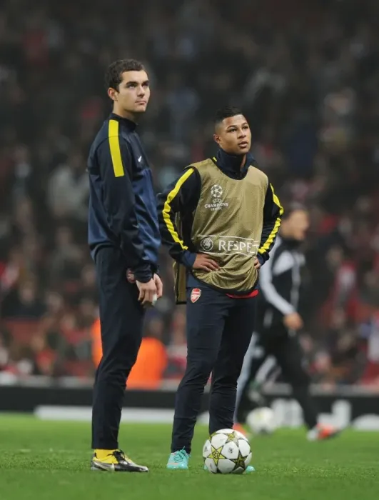 Framed Print : Arsenal FC Half-Time: James Shea and Serge Gnabry