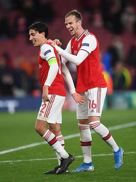 Arsenal FC: Hector Bellerin and Rob Holding Celebrate after Europa League Victory over Standard Liege