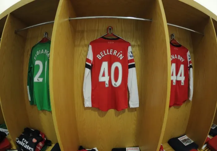Framed Print : Arsenal FC: Hector Bellerin's Empty Jersey in the Changing Room before Arsenal vs Swansea City (2013-14)