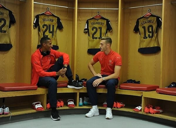 Arsenal FC: Issac Hayden and Calum Chambers in the Changing Room - Emirates Cup 2015 / 16