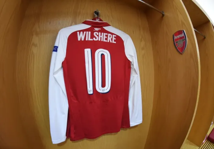 Framed Print : Arsenal FC: Jack Wilshere's Empty Jersey in the Changing Room Before Arsenal v BATE Borisov, UEFA Europa League (2017)