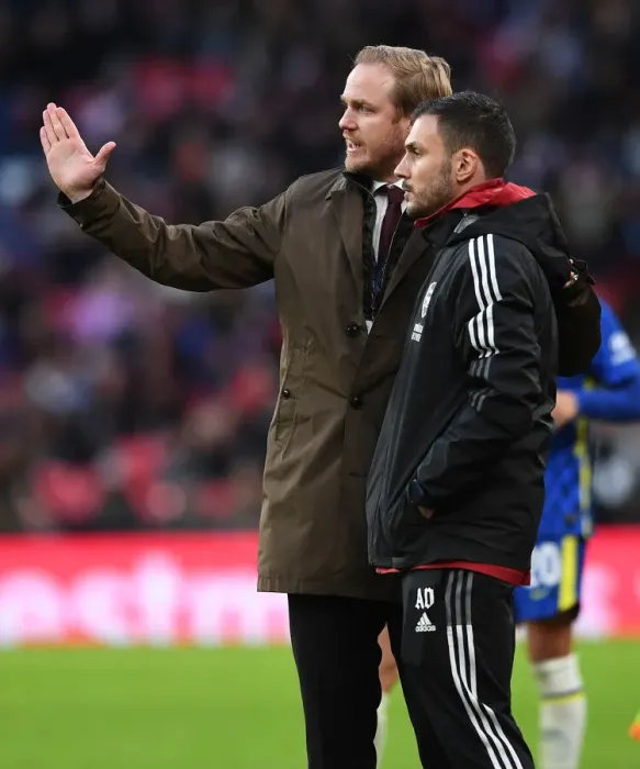 Framed Print : Arsenal FC: Jonas Eidevall and Aaron D Antino at the FA Women's Cup Final at Wembley Stadium