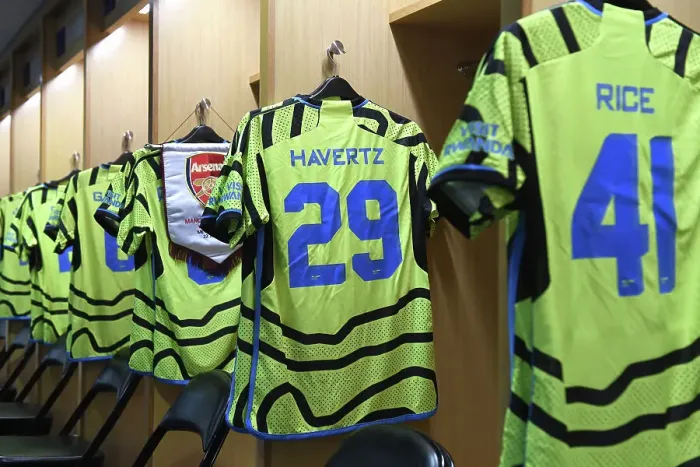 Framed Print : Arsenal FC: Kai Havertz's Jersey in the Lockers - Arsenal v Manchester United Pre-Season 2023-24