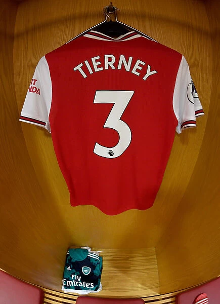 Arsenal FC: Kieran Tierney's Jersey in the Changing Room before Arsenal v Crystal Palace (2019-20)