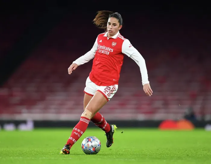 Framed Print : Arsenal FC: Kim Little's Focus and Determination Before UEFA Champions League Match vs Olympique Lyonnais (2022-23)