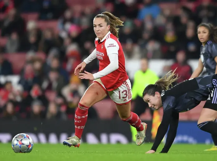 Framed Print : Arsenal FC: Kim Little's Showdown Shirt Against Olympique Lyonnais in Champions League (December 2022)
