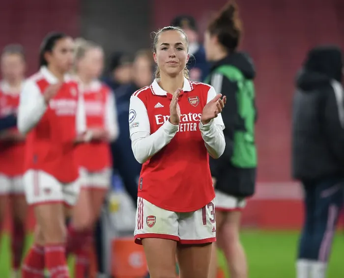 Framed Print : Arsenal FC: Kim Little's Unwavering Focus and Determination in the Changing Room Before Arsenal Women vs Olympique Lyonnais, UEFA Women's Champions League (2022-23)