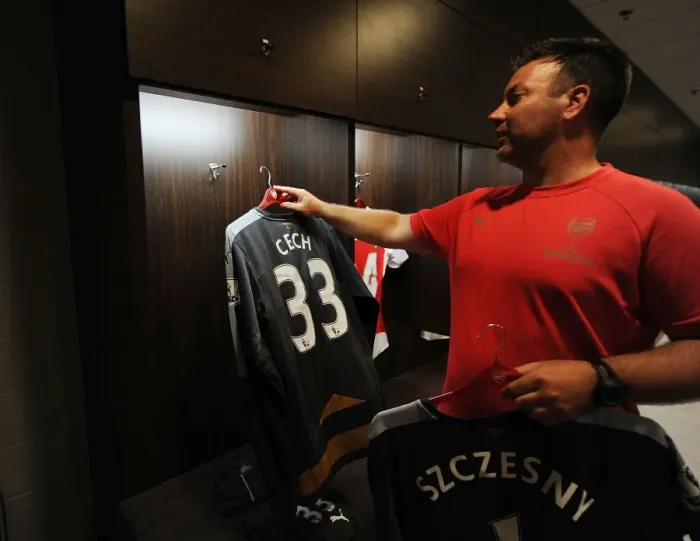 Framed Print : Arsenal FC: The Kit Man's Preparation for Battle against Everton at the 2015 Barclays Asia Trophy in Singapore