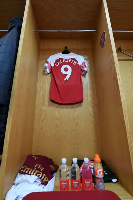 Framed Print : Arsenal FC: Lacazette's Match-Ready Shirt (2018-19 Arsenal vs Burnley)
