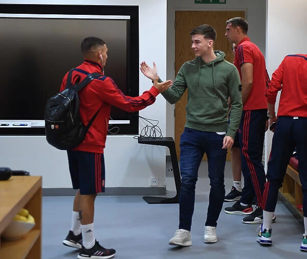Arsenal FC: Lucas Torreira and Kieran Tierney in the Changing Room before Arsenal vs. Tottenham Hotspur (2019-20)