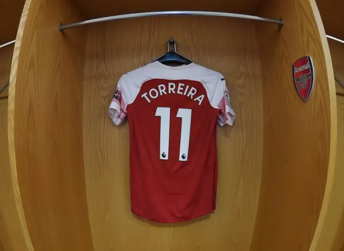 Framed Print : Arsenal FC: Lucas Torreira's Hanging Jersey in the Changing Room before Arsenal v Fulham, Premier League 2018-19 Framed Print : Arsenal FC: Lucas Torreira's Hanging Jersey in the Changing Room before Arsenal v Fulham, Premier League 2018-19