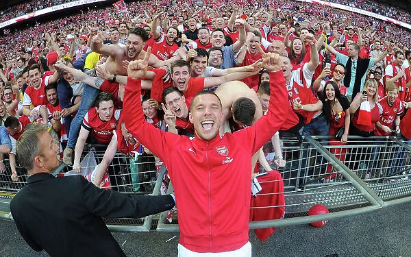 Arsenal FC: Lukas Podolski and Fans Celebrate FA Cup Victory at Wembley Stadium