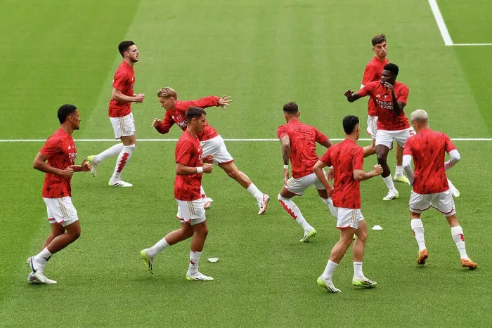 Framed Print : Arsenal FC: Martin Odegaard and Team Warm Up Ahead of Arsenal v Fulham Premier League Clash (2023-24) Framed Print : Arsenal FC: Martin Odegaard and Team Warm Up Ahead of Arsenal v Fulham Premier League Clash (2023-24)