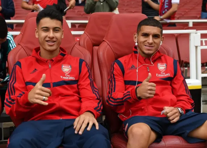 Framed Print : Arsenal FC: Martinelli and Torreira Prepare for Aston Villa Clash (2019-20)