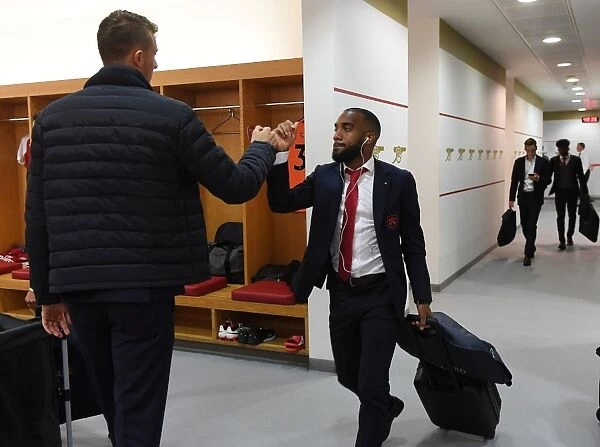 Arsenal FC: Matt Macey and Alex Lacazette in the Home Changing Room - Arsenal v West Bromwich Albion, Premier League (2017-18)