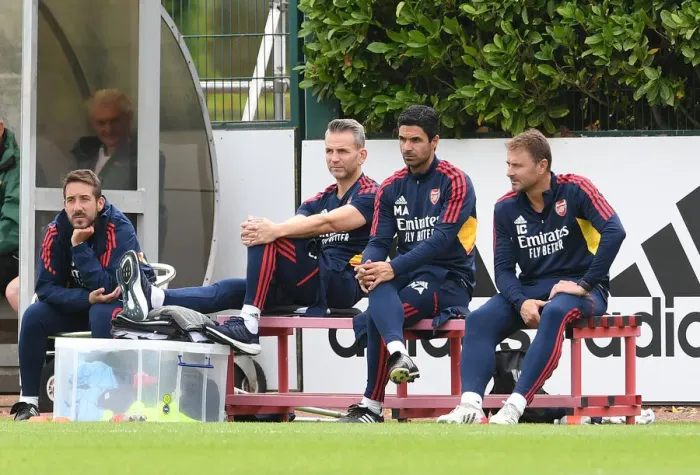 Framed Print : Arsenal FC: Mikel Arteta and Coaches Prepare for Ipswich Town Friendly