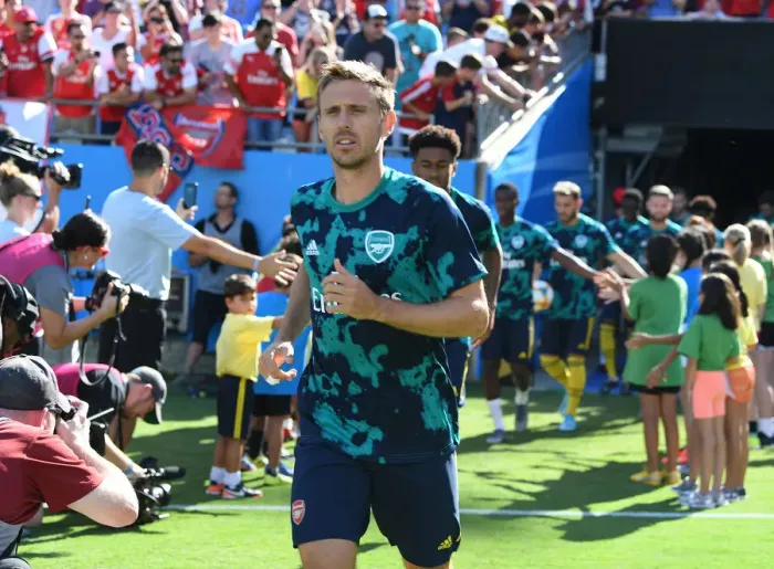 Framed Print : Arsenal FC: Nacho Monreal Prepares for Arsenal v ACF Fiorentina at 2019 International Champions Cup, Charlotte