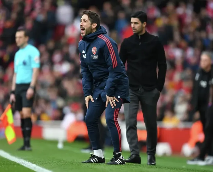Framed Print : Arsenal FC: Nico Jover Coaches at Emirates Stadium during Arsenal vs Crystal Palace, Premier League 2022-23