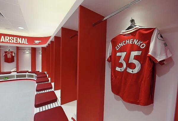 Arsenal FC: Oleksandr Zinchenko's Shirt in the Changing Room before Arsenal v Everton, Premier League 2022-23