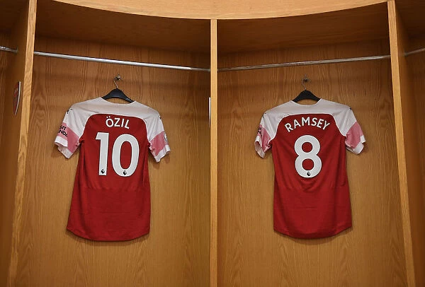 Arsenal FC: Ozil and Ramsey's Empty Jerseys in the Changing Room Before Arsenal v Watford (2018-19)