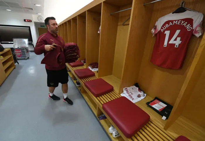 Framed Print : Arsenal FC: Paul Akers Prepares the Kit before Arsenal v Leicester City (2018-19) Framed Print : Arsenal FC: Paul Akers Prepares the Kit before Arsenal v Leicester City (2018-19)