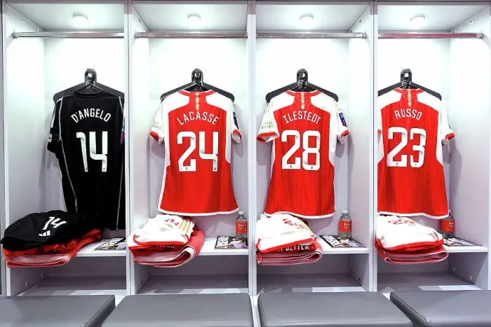 Framed Print : Arsenal FC: A Peek into the Women's Dressing Room Before the Arsenal vs Manchester City Match, Barclays WSL 2023-24