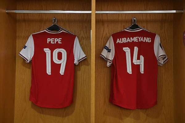 Arsenal FC: Pepe and Aubameyang's Shirts in the Changing Room - Arsenal v Standard Liege, UEFA Europa League (2019-20)