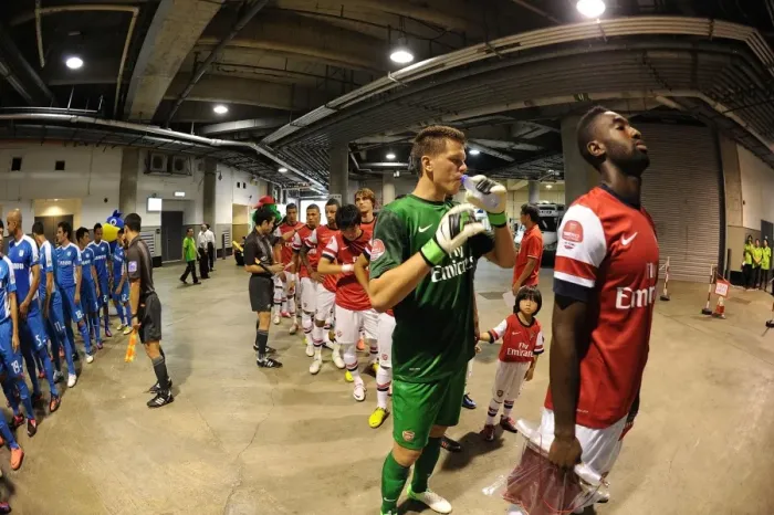 Framed Print : Arsenal FC Players Wojciech Szczesny and Johan Djourou in the Tunnel Before Kitchee FC Match (2012) Framed Print : Arsenal FC Players Wojciech Szczesny and Johan Djourou in the Tunnel Before Kitchee FC Match (2012)