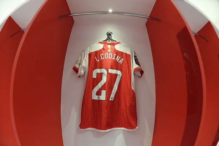 Framed Print : Arsenal FC: Pre-Match Focus - Laia Codina's Shirt in the Dressing Room (Arsenal vs Liverpool, Barclays Women's Super League, 2023) Framed Print : Arsenal FC: Pre-Match Focus - Laia Codina's Shirt in the Dressing Room (Arsenal vs Liverpool, Barclays Women's Super League, 2023)