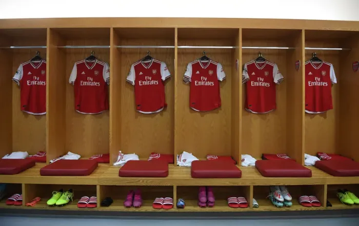 Framed Print : Arsenal FC: Pre-Match Huddle in the Changing Room vs Burnley FC (2019-20)